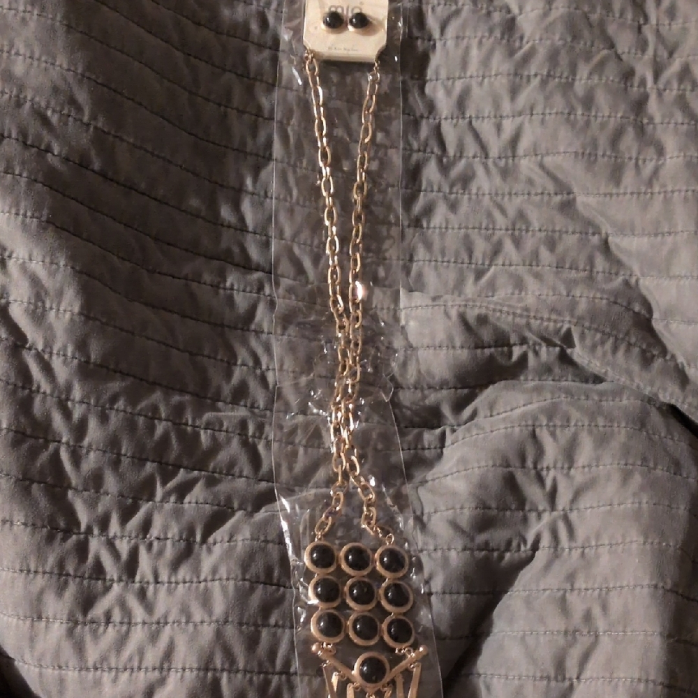 Gold and Black Earring And Necklace Set